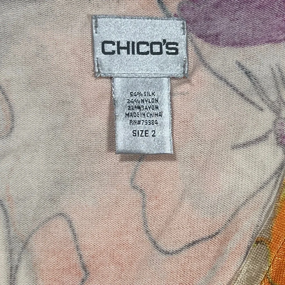 Chico's Silk Blend Floral V-Neck Sweater Colorful Size 2 Large Art to Wear Boho